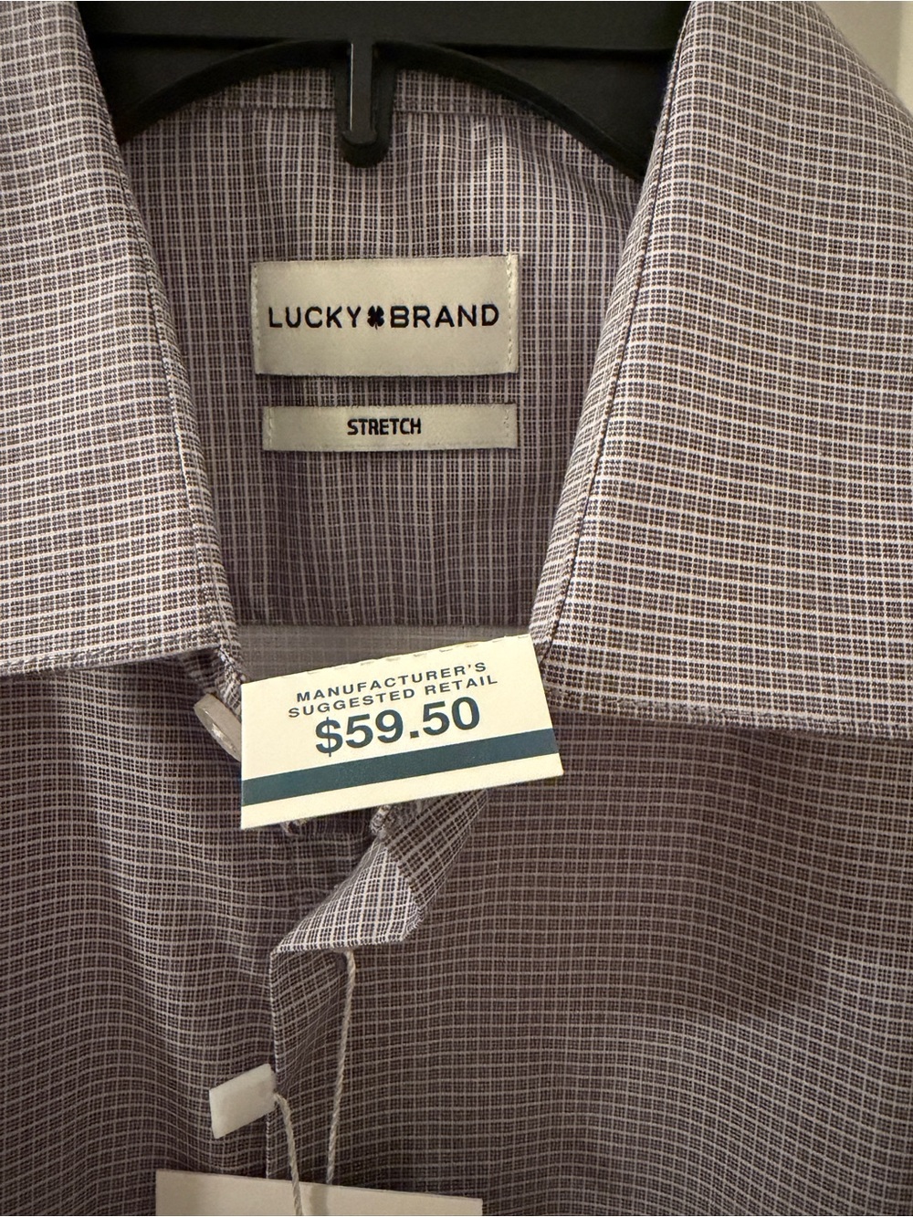 Lucky Brand Men's Stretch Check Shirt in Gray and White Slim Fit